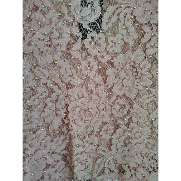 VO Jeans Blouse Size S. Lace Floral Sleeveless With Side Frings Beaded Sheer NEW - Picture 4 of 10